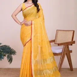 Yellow Soft Cotton Saree With Zari Lace Border And Matching Blouse-36