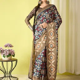 all about you Ethnic Motifs Zari Silk Blend Ikat Saree-image-27