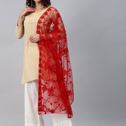 WEAVERS VILLA Red Embroidered Dupatta-30