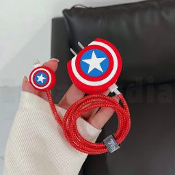 Epaal 4 pcs 3D CAPT AMERICA Case & Winder for 18W 20W iPhone Adapter & Type C Charging Cable Protector-image-82
