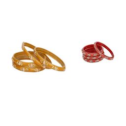 SOMIL Women Pack Of 2 Red And Yellow Glass Ethnic Handcrafted Traditional Bangle-image-93