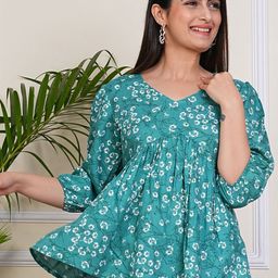 Nefies Floral Print Bell Sleeve Empire Top-picture-27