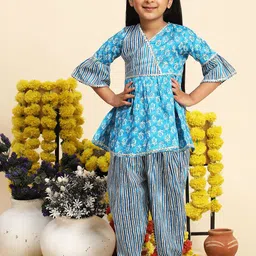 Cutiekins Girls Ethnic Motifs Printed Angrakha Kurti with Dhoti Pants-picture-44