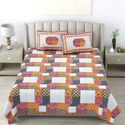 Wayne Martin White & Blue Ethnic 300 TC Pure Cotton King Bedsheet With 2 Pillow Covers-picture-50