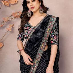 HERE&NOW Striped Embroidered Saree-image-33