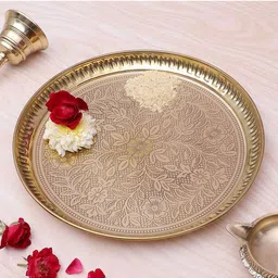 Two Moustaches Flowers Carved Puja Thali-image-67