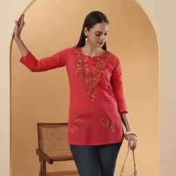 Z HOME Women Paisley Embroidered Chikankari Pure Cotton Kurti-image-93