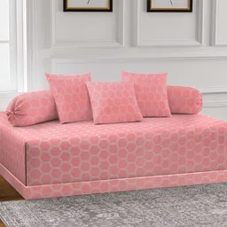Arrabi 6-Pcs White & Pink Printed Cotton Diwan Set-32