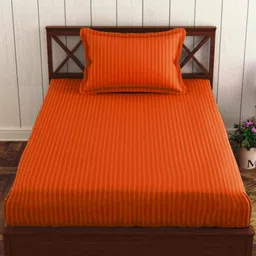 Trance Home Linen Orange Striped 200 TC Cotton Single Fitted Bedsheet Set 1.52m x 2.54m-25