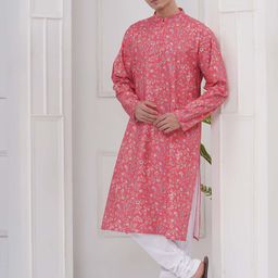 Sethukrishna Men Ethnic Motifs Printed Mandarin Collar Straight Kurta with Churidar-image-40