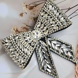 DIVASTRI Women Black & White Artificial Stones Embellished Metal Hair Bow Clips-picture-3