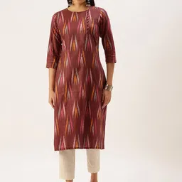 Fourleaf Abstract Printed Round Neck Three-Quarter Sleeves Pure Cotton Straight Kurta-picture-3