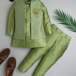 ahhaaaa Boys Embroidered Regular Dupion Silk Kurta with Pyjamas-9