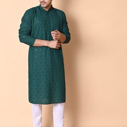 NFC CREATION Floral Embroidered Mandarin Collar Straight Sequinned Kurta With Pyjamas-86
