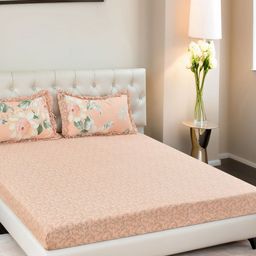 Innovative Edge Orange Floral 160 TC King Bedsheet with 2 Pillow Covers-image-65