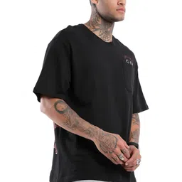 WROGN Men Solid Round Neck Pure Cotton Oversized T-shirt-image-62