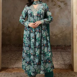 Sangria Floral Printed Pure Cotton Kurta With Trousers & Dupatta-picture-11