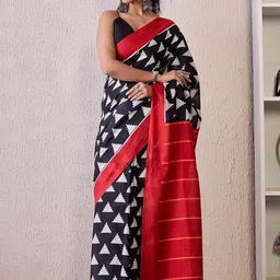 KALINI Printed Pochampally Saree with Blouse Piece-image-17