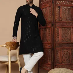 GLITO Men Ethnic Motifs Embroidered Regular Sequinned Kurta with Pyjamas image 5