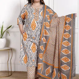 Swasti Floral Printed Regular Pure Cotton Straight Kurta With Trousers And Dupatta-picture-5