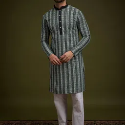 Anouk Black Geometric Embroidered Sequinned Mandarin Collar Straight Kurta-picture-15
