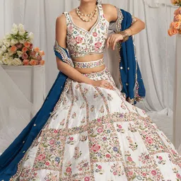 panchhi Embroidered Sequinned Semi-Stitched Lehenga & Unstitched Blouse With Dupatta-image-67