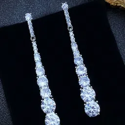 GEHNEY Joy of Jewels Silver-Plated Zircon Diamond Studded Contemporary Drop Earrings-image-23