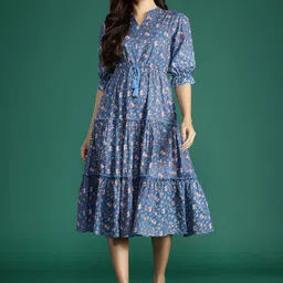 all about you Women Floral Printed Pure Cotton Fit and Flare Dress-picture-13