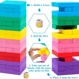 countrylink PromoCart Jenga Wooden Colorful Building Blocks Educational Game Toy 48 Pcs image 5