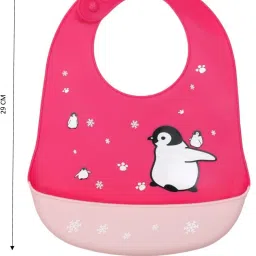 Penguin Print Bib with Crumb Catcher for Girls, Pink-image-91