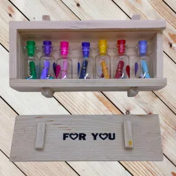buyist For You Love Wooden Message card Box 7 Blank Paper to Write msg with 7 Bottle Greeting Card image 2