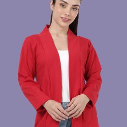 Women Straight Full Sleeve Red Shrug-image-82