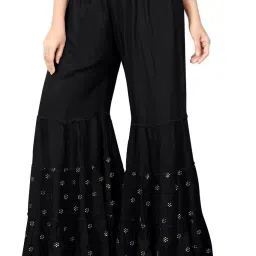 Women Relaxed Black Viscose Rayon Trousers-image-76