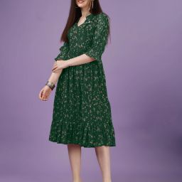 Women Fit and Flare Green Midi/Calf Length Dress-image-85