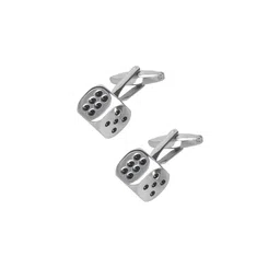 bodha Silver-Toned & Black Rodium Plated Dice Design Cufflink-image-98