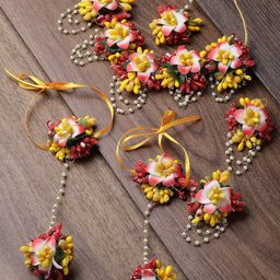 ZENEME Floral Beaded Haldi & Mehendi Jewellery Set with Maang Tika & Ring Bracelet-56