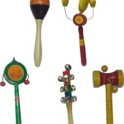 Eco friendly Wooden Set of 5 colorful baby Rattles Toys set for 2 months to 2 years old baby Rattle (Multicolor) Rattle-image-97