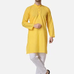 ROYAL KURTA Embroidered Mandarin Collar Pure Cotton Straight Kurta with Pyjamas-image-56