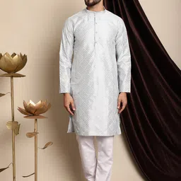 Anouk Geometric Embroidered Band Collar Thread Work Detail Straight Kurta with Churidar-37