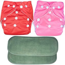 New Solid Combo Button Reusable Diaper Nappy With Insert (2 Diaper+2 insert)Tex-33