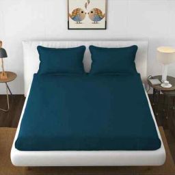 florida Blue Solid 144 TC Cotton King Sized Bedsheet Bedsheet 2 Pillow Shades Collection-picture-46