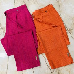 Pack of 2 Women Regular Fit Pink, Orange Cotton Blend Trousers-image-76