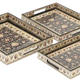 duli Designer Printed MDF Wooden Rectangular Serving Trays set| Set of 3 trays |Jamawaar Design With Special Enamel Coated Multipurpose Tray image 2