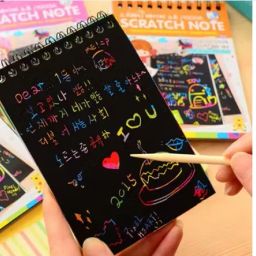 Magic scratch rainbow notebook for doodle scratch art activity Round Shaped Color Pencils-image-35