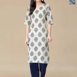 HERE&NOW Selection Of 2 Floral Printed Round Neck Straight Kurtas-image-86