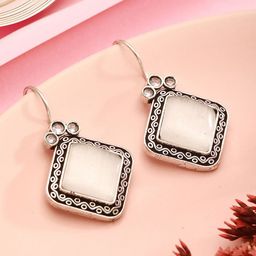 Saraf RS Jewellery Rhodium Plated Artificial Stones Studded Oxidised Square Drop Earrings-26