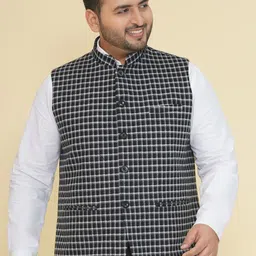 John Pride Checked Plus Size Nehru Jacket-picture-36
