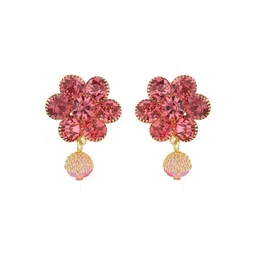 FirstBlush Gold-Plated American Diamond Stones Studded Floral Shaped Clip On Drop Earrings-image-65