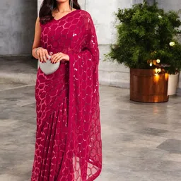 DIVASTRI Embellished Sequinned Poly Georgette Saree-image-46