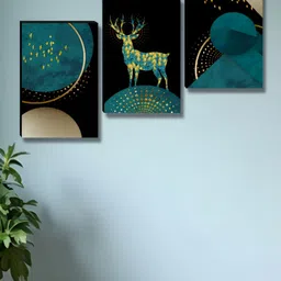 Aura Black And Blue 3 Pieces Deer Wall Paintings-80